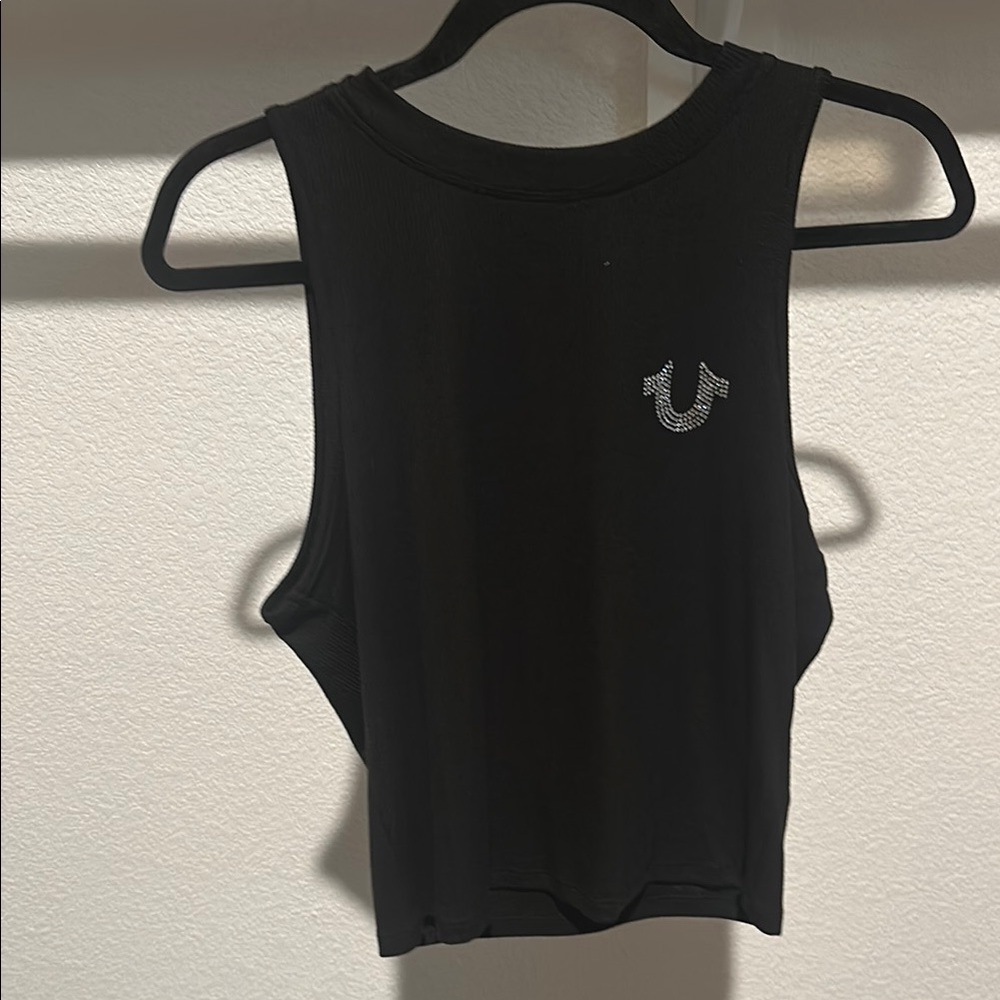 True Religion Black Sleeveless Muscle Crop Top